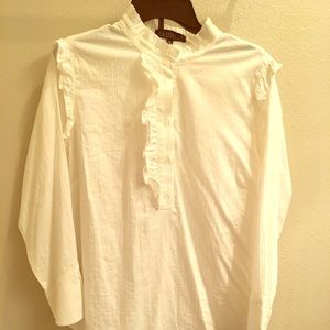 Eloquii white long-sleeved ruffle top